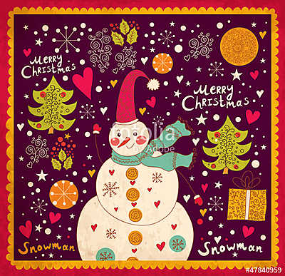 Karácsonyi kártya hóemberrel (poszter) - vászonkép, falikép otthonra és irodába
