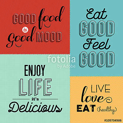 Retro food quote designs set of colorful labels (többrészes kép) - vászonkép, falikép otthonra és irodába