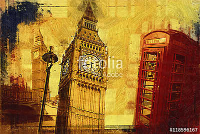 London oil art illustration (fotótapéta) - vászonkép, falikép otthonra és irodába