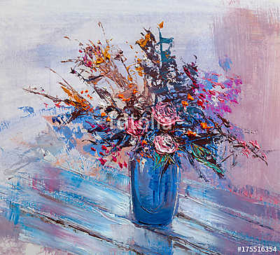 Sokszínű virágok vázában (bögre) - vászonkép, falikép otthonra és irodába
