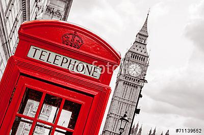Telefonos fülke. London, Egyesült Királyság (vászonkép óra) - vászonkép, falikép otthonra és irodába
