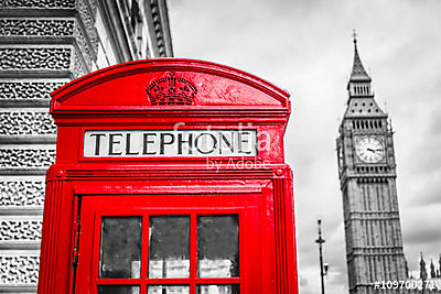 Telefonzelle London Big Ben (fotótapéta) - vászonkép, falikép otthonra és irodába