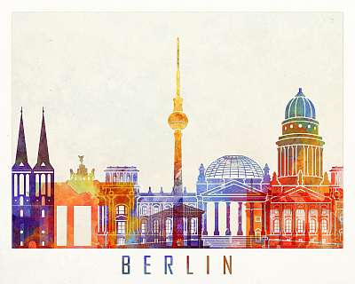 Berlin landmarks watercolor poster (keretezett kép) - vászonkép, falikép otthonra és irodába