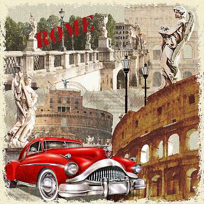 Rome vintage poster. (vászonkép óra) - vászonkép, falikép otthonra és irodába