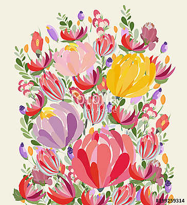 Greeting card flowers. Floral illustration with field flowers in (többrészes kép) - vászonkép, falikép otthonra és irodába
