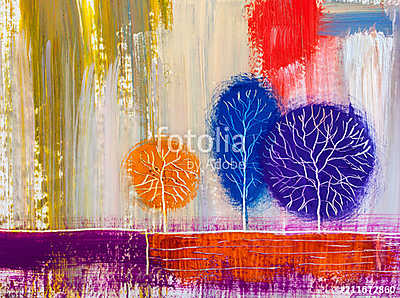 Dekoratív színes kompozíció fákkal (olajfestmény reprodukció) (bögre) - vászonkép, falikép otthonra és irodába