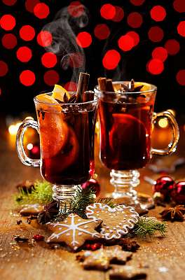 Karácsonyi forralt vörösbor, fűszerekkel és narancs színnel (bögre) - vászonkép, falikép otthonra és irodába