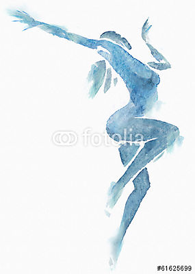 Meztelen modern táncos kék akvarell fehér színben (fotótapéta) - vászonkép, falikép otthonra és irodába