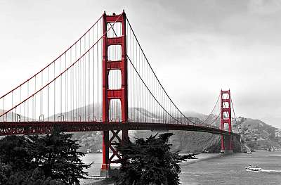 Golden Gate Bridge, piros pop fekete-fehér háttéren (bögre) - vászonkép, falikép otthonra és irodába