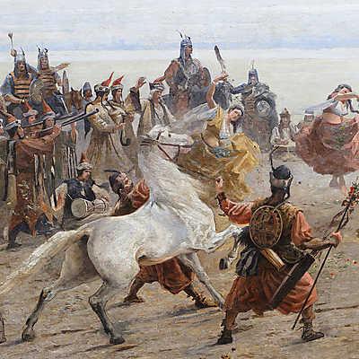 Magyarok bejövetele - részlet - A fehér ló feláldozása (keretezett kép) - vászonkép, falikép otthonra és irodába