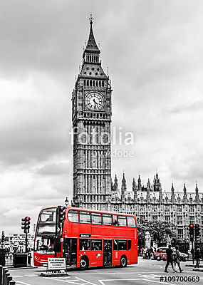 Big Ben és egy double-decker, London (vászonkép óra) - vászonkép, falikép otthonra és irodába