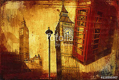 London oil art illustration (keretezett kép) - vászonkép, falikép otthonra és irodába