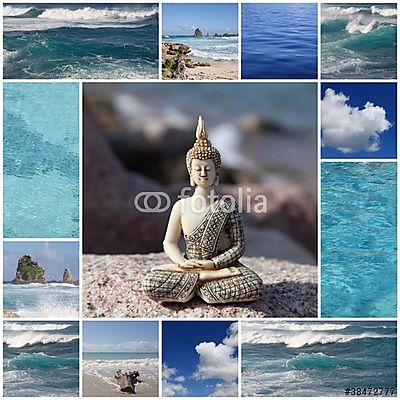 Buddha a kék tengeren - pihenés a test, az elme és a lélek számá (fotótapéta) - vászonkép, falikép otthonra és irodába