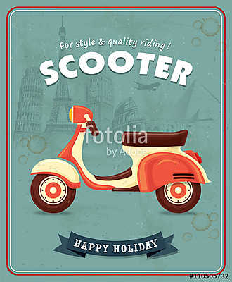 Vintage Travel scooter plakáttervezés (bögre) - vászonkép, falikép otthonra és irodába