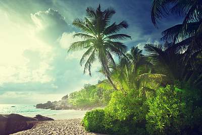 napnyugta a Seychelles-i tengerparton (poszter) - vászonkép, falikép otthonra és irodába