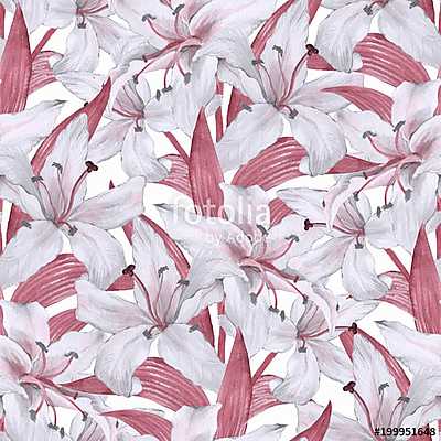 Pattern with lilies. Floral seamless watercolor background with  (keretezett kép) - vászonkép, falikép otthonra és irodába