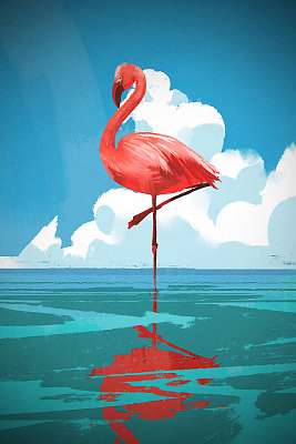 Flamingó a tengeren (többrészes kép) - vászonkép, falikép otthonra és irodába