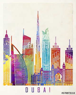 Dubai landmarks watercolor poster (keretezett kép) - vászonkép, falikép otthonra és irodába