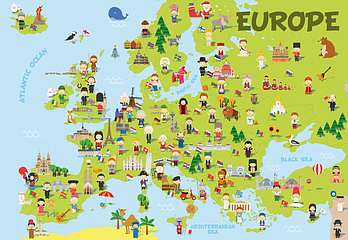 Európa térkép gyerekekkel (bögre) - vászonkép, falikép otthonra és irodába