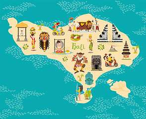Bali infografikus térkép (keretezett kép) - vászonkép, falikép otthonra és irodába