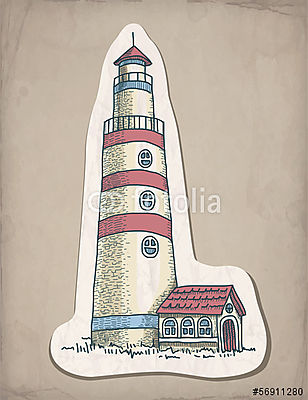 Vector kézzel rajzolt illusztrációja világítótorony (keretezett kép) - vászonkép, falikép otthonra és irodába
