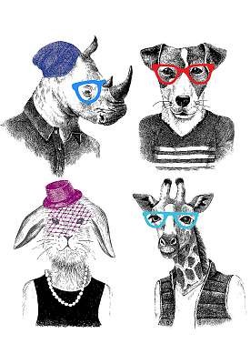 öltözött állatokat állítottak hipster stílusban (fotótapéta) - vászonkép, falikép otthonra és irodába