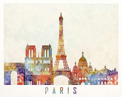 Paris landmarks watercolor poster (keretezett kép) - vászonkép, falikép otthonra és irodába