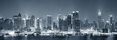 New York éjszakai városkép mono-kék (bögre) - vászonkép, falikép otthonra és irodába