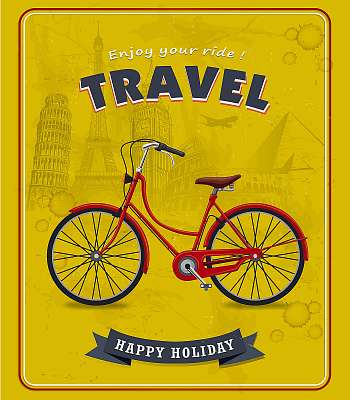 Vintage Travel bicikli plakát kialakítása (többrészes kép) - vászonkép, falikép otthonra és irodába