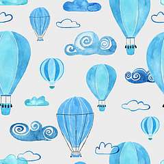 Kék hőlégballonok tapétaminta (bögre) - vászonkép, falikép otthonra és irodába