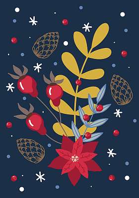 Retro karácsonyi grafika 3. (tobozok, növények) (poszter) - vászonkép, falikép otthonra és irodába