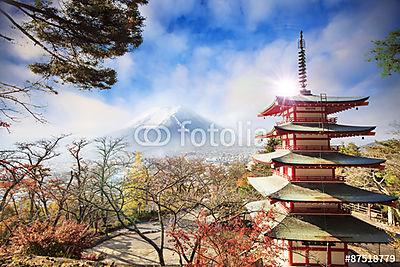 Mt. Fuji a bukás színeivel Japánban. (fotótapéta) - vászonkép, falikép otthonra és irodába