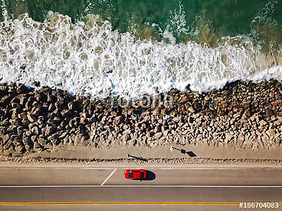 Autóút a tenger mellett (légifelvétel) (fotótapéta) - vászonkép, falikép otthonra és irodába