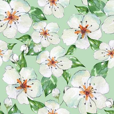 Floral seamless pattern 4. Blooming apple tree. Watercolor backg (fotótapéta) - vászonkép, falikép otthonra és irodába