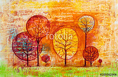Absztrakt erdő őszies színekben (olajfestmény reprodukció) (bögre) - vászonkép, falikép otthonra és irodába