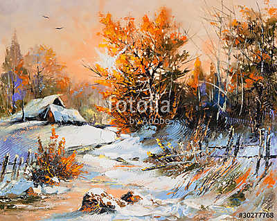 Rural winter landscape (keretezett kép) - vászonkép, falikép otthonra és irodába