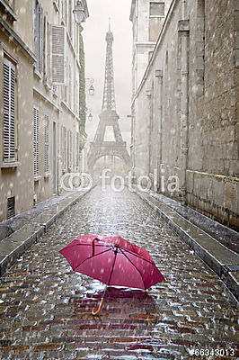 Romantikus sikátor egy esős napon. (keretezett kép) - vászonkép, falikép otthonra és irodába