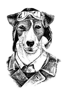Kézzel készített öltözött kutya-pilóta (bögre) - vászonkép, falikép otthonra és irodába