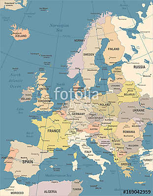 Európa térkép - vintage vektoros illusztráció (bögre) - vászonkép, falikép otthonra és irodába