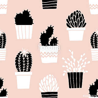 Hand Drawn Cactus Pattern (keretezett kép) - vászonkép, falikép otthonra és irodába