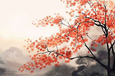Őszi japán tájkép 2. (vizfesték effekt) (poszter) - vászonkép, falikép otthonra és irodába