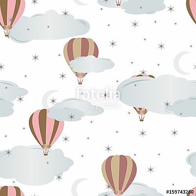 Felhők és hőlégballonok tapétaminta (fotótapéta) - vászonkép, falikép otthonra és irodába