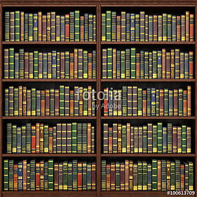 Bookshelf full of books background. Old library. (bögre) - vászonkép, falikép otthonra és irodába