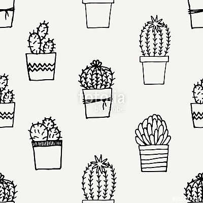 Hand Drawn Cactus Pattern (többrészes kép) - vászonkép, falikép otthonra és irodába