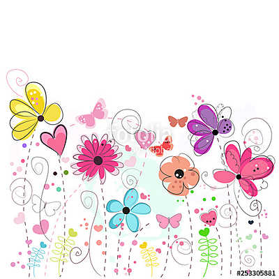 Élénk színű virágok tapétacsík (poszter) - vászonkép, falikép otthonra és irodába