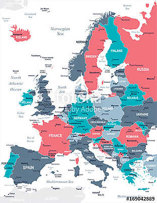 Európa térkép - vektoros illusztráció (fotótapéta) - vászonkép, falikép otthonra és irodába
