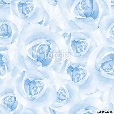 Delicate blue roses. Watercolor floral seamless pattern (keretezett kép) - vászonkép, falikép otthonra és irodába
