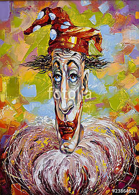Portrait of the clown in a cap (keretezett kép) - vászonkép, falikép otthonra és irodába