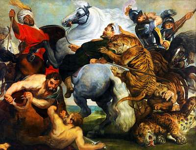 Tigris, oroszlán és leopárd vadászat (színverzió 1.) (poszter) - vászonkép, falikép otthonra és irodába
