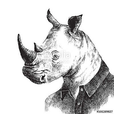 Kézzel rajzolt csíkos stílusban díszített rhino (többrészes kép) - vászonkép, falikép otthonra és irodába